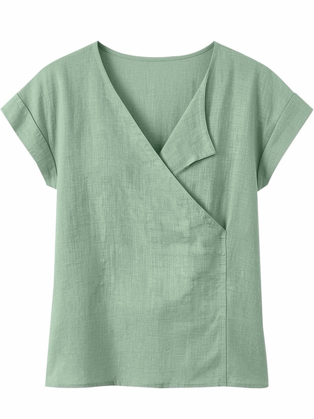 Women’s Green Linen-Blend Wrap Top